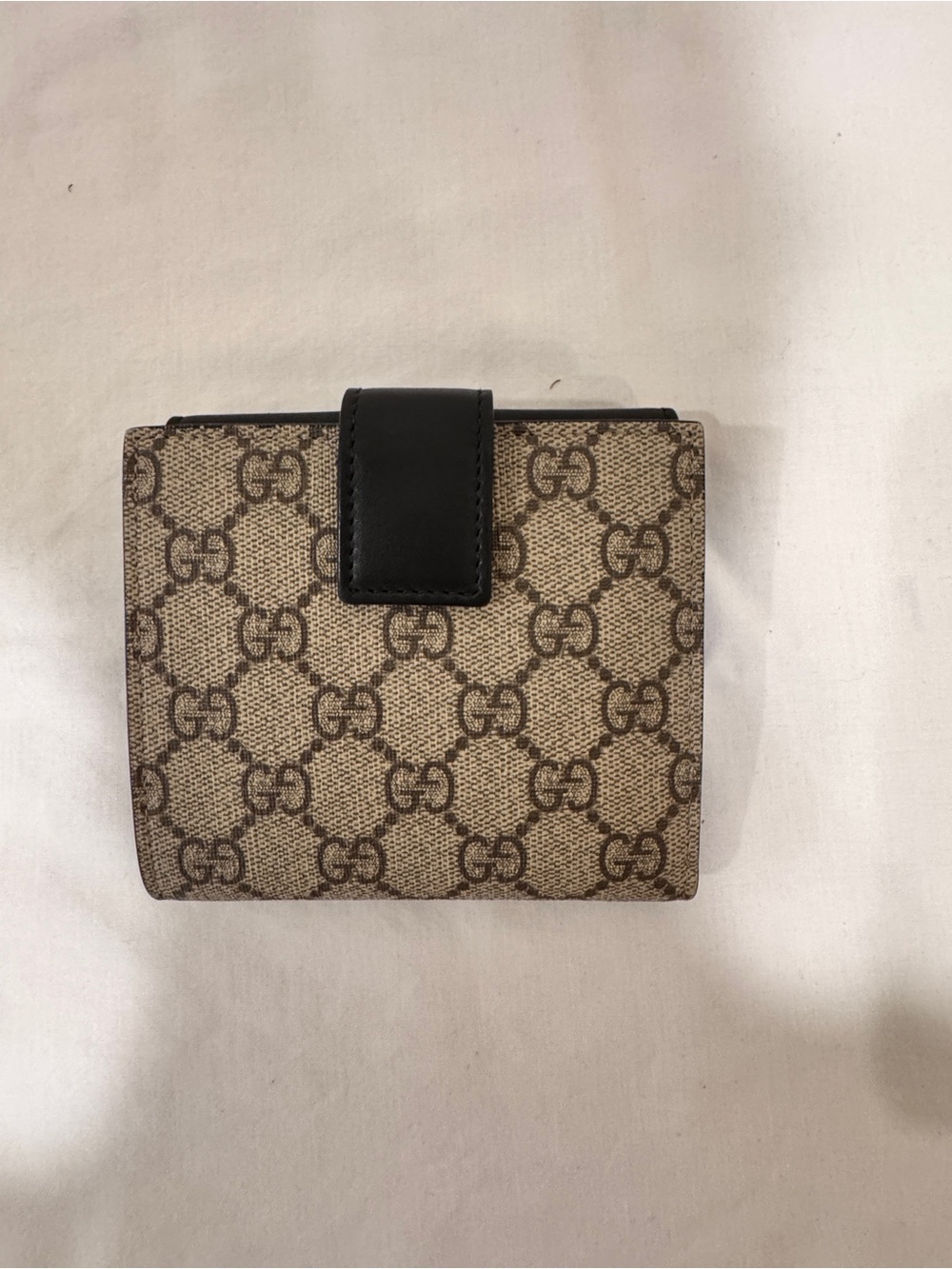Gucci Beige Monogram Card Holder with Black Leather Tab